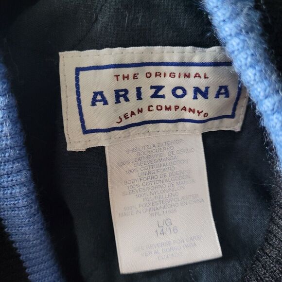 VTG Arizona Jean Company Jacket Kids 14 16 Black Suede Varsity Color Block 90s - Picture 8 of 9